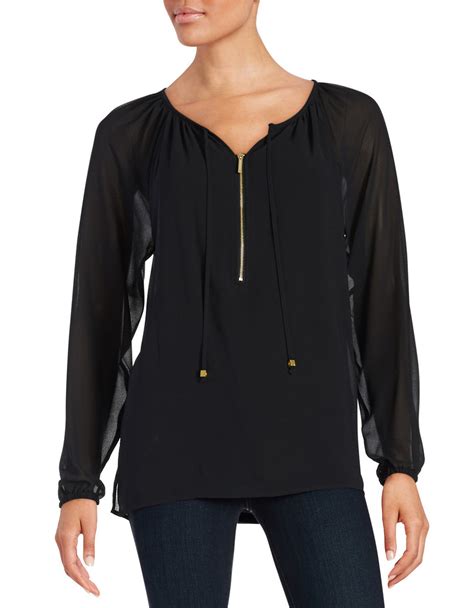 black michael michael kors telina textured blouse|Michael Kors stretch tops.